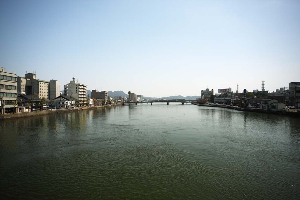 Foto, materiell, befreit, Landschaft, Bild, hat Foto auf Lager,Groer Hashikawa, Ohashi, See Shinji-ko, Brcke, blauer Himmel