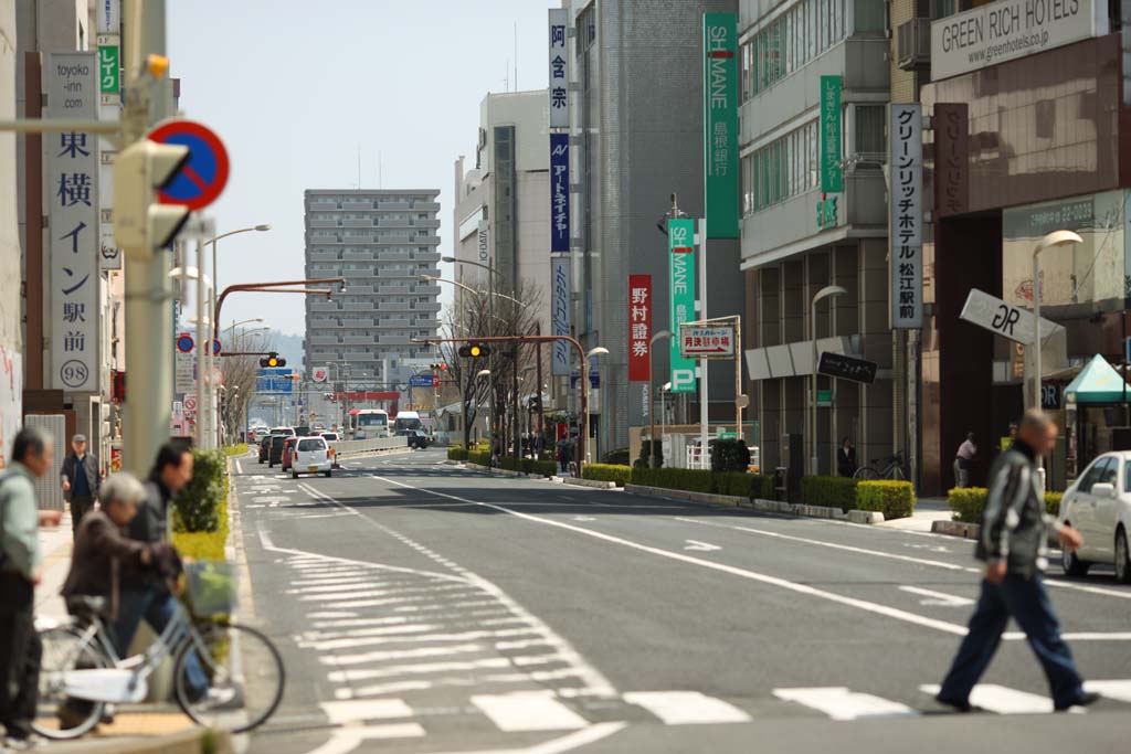 Foto, materiell, befreit, Landschaft, Bild, hat Foto auf Lager,Die Matsue-Stadt, Zebrastreifen, Asphalt, Strae, weie Linie