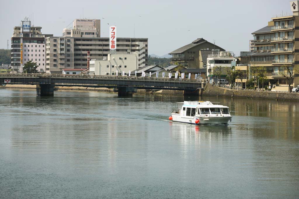 fotografia, material, livra, ajardine, imagine, proveja fotografia,Grande Hashikawa, Ohashi, Lago Shinji-ko, ponte, cu azul