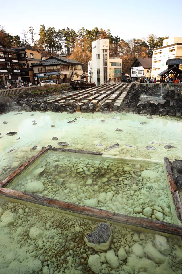 photo, la matire, libre, amnage, dcrivez, photo de la rserve,Kusatsu source chaude champ d'eau chaud, pierre, source chaude, Soufre, Eau chaude