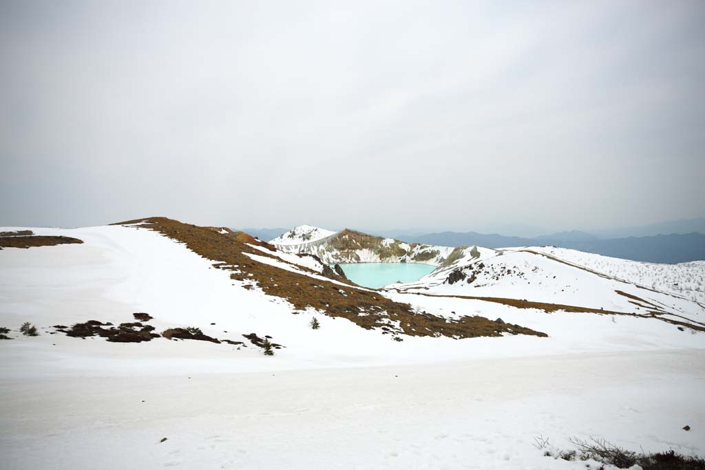 fotografia, materiale, libero il panorama, dipinga, fotografia di scorta,Kusatsu Mt. Bollitore di Shirane, vulcano, cielo blu, Neve, Bave culla