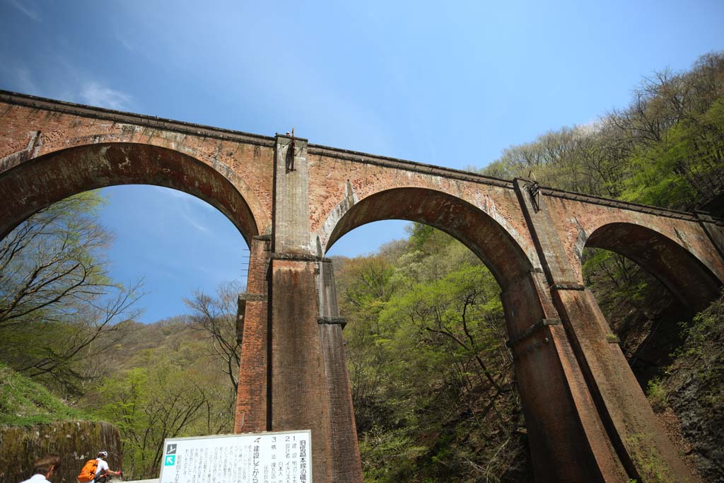 fotografia, material, livra, ajardine, imagine, proveja fotografia,Megane-bashi atravessam, ponte de estrada de ferro, Usui passagem montesa, Yokokawa, A terceira ponte de Usui