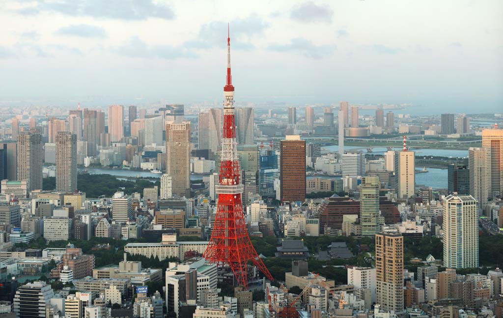 Foto, materiell, befreit, Landschaft, Bild, hat Foto auf Lager,Tokyo ganze Sicht, Tokyo-Turm, Hochhaus, Tokyo-Bucht, Das Stadtzentrumsgebiet