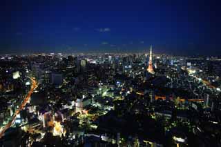 Foto, materieel, vrij, landschap, schilderstuk, bevoorraden foto,Tokio heel uitzicht, Tokio Toren, Hoogbouw, De Metropolitische autoweg, De benedenstad wijk