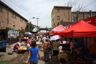 Foto, materieel, vrij, landschap, schilderstuk, bevoorraden foto,Een diepe rode profijt markt, Markt, Straat stal, Boodschappend doend, Leven