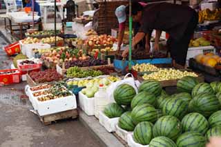 Foto, materieel, vrij, landschap, schilderstuk, bevoorraden foto,Een diepe rode profijt markt, Markt, Straat stal, Boodschappend doend, Leven