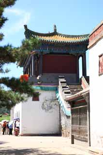 Foto, materiell, befreit, Landschaft, Bild, hat Foto auf Lager,Der PutuoZongchengTemple Haupttor eines Buddhistischen Tempels, Tibet, Chaitya, weie Mauer, Das Haupttor eines Buddhistischen Tempels