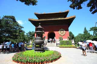 Foto, materiell, befreit, Landschaft, Bild, hat Foto auf Lager,Ein PutuoZongchengTemple-Monument Laube, Tibet, Chaitya, Ich werde in roten gemalt, Monument