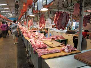 Foto, materiell, befreit, Landschaft, Bild, hat Foto auf Lager,Ein stlicher Randmarkt, Geschft, Markt, Metzgerei, Schweinefleisch