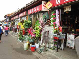 fotografia, material, livra, ajardine, imagine, proveja fotografia,Um mercado de extremidade oriental, loja, mercado, Uma flor artificial, Mveis de altar budistas
