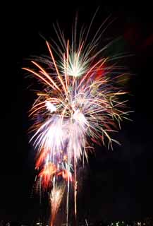 foto,tela,gratis,paisaje,fotografa,idea,Demostracin de fuegos artificiales de ro de Tama, Fuegos artificiales de lanzamiento, Lugar natural o centro que aaden el encanto potico a la estacin del verano, Fuego de seal, Luminosidad