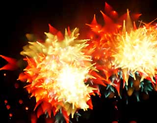 Foto, materiell, befreit, Landschaft, Bild, hat Foto auf Lager,Tama-Fluss Feuerwerk Demonstration, Das Starten von Feuerwerk, natrliche Szene oder Gegenstand, der poetischen Charme der Jahreszeit des Sommers hinzufgt, Signalfeuer, Helligkeit