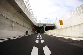 fotografia, materiale, libero il panorama, dipinga, fotografia di scorta,L'autostrada Metropolitana, linea bianca, muro che insonorizza, strada pubblica, tunnel