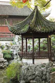 Foto, materiell, befreit, Landschaft, Bild, hat Foto auf Lager,Eine YuGarden-Welle, Joss Hausgarten, Teich, Dach, Chinesisches Gebude