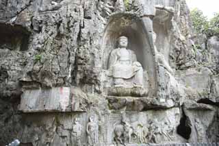 fotografia, material, livra, ajardine, imagine, proveja fotografia,Uma imagem de HangzhouLingyingTemple de Buda se inscreveu no precipcio polido, Budismo, Ishibotoke, Imagem budista, Faith