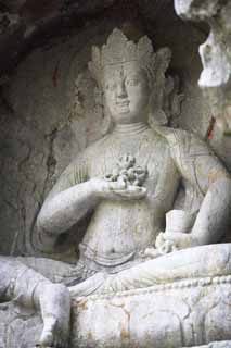 Foto, materieel, vrij, landschap, schilderstuk, bevoorraden foto,Een Hangzhoulingyingtemple afbeelding van De boeddha ingeschreven op de afe klif, Boeddhisme, Ishibotoke, Boeddhist afbeelding, Trouw