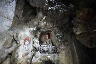 Foto, materieel, vrij, landschap, schilderstuk, bevoorraden foto,Een Hangzhoulingyingtemple afbeelding van De boeddha ingeschreven op de afe klif, Boeddhisme, Ishibotoke, Boeddhist afbeelding, Trouw