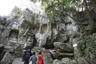 fotografia, material, livra, ajardine, imagine, proveja fotografia,Uma imagem de HangzhouLingyingTemple de Buda se inscreveu no precipcio polido, Budismo, Ishibotoke, Imagem budista, Faith