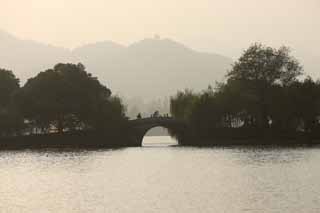 Foto, materiell, befreit, Landschaft, Bild, hat Foto auf Lager,Xi-hu-See, Schiff, Saiko, Silhouette, ridgeline