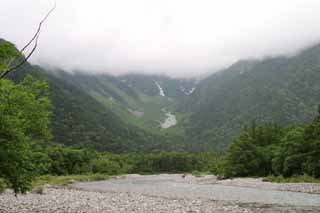 fotografia, materiale, libero il panorama, dipinga, fotografia di scorta,Mt. Hotaka vede dal Fiume di Azusa, fiume, montagna, acqua, nube