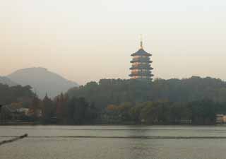 Foto, materiell, befreit, Landschaft, Bild, hat Foto auf Lager,Xi-hu-See, Donnerhhepunktturm, Saiko, Oberflche eines Sees, 