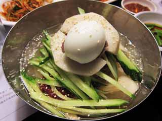 photo,material,free,landscape,picture,stock photo,Creative Commons,Cold noodle, Korean food, boiled egg, cucumber, Noodles