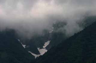 photo, la matire, libre, amnage, dcrivez, photo de la rserve,Voile du brouillard sur Mt. Hotaka, brouillard, , nuage, montagne