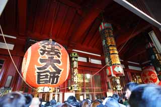 photo,material,free,landscape,picture,stock photo,Creative Commons,Kawasakidaishi Omoto temple, New Year's visit to a Shinto shrine, worshiper, The propagating Buddhism Great Teacher, lantern