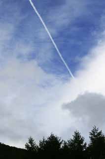 Foto, materieel, vrij, landschap, schilderstuk, bevoorraden foto,Contrail in de Norikura'-highlands' lucht, Contrail, Blauwe lucht, Wolk, 