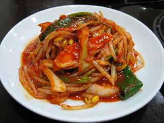 photo,material,free,landscape,picture,stock photo,Creative Commons,Korea set meal, bean sprout, An onion, red pepper, Korean food