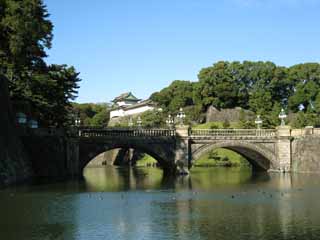 fotografia, material, livra, ajardine, imagine, proveja fotografia,Edo-jo Castelo, fosso, Ishigaki, ponte de pedra, remo