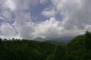 Foto, materiell, befreit, Landschaft, Bild, hat Foto auf Lager,Wolkiger Norikura, Berg, Wolke, Schnee, 