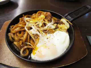 photo,material,free,landscape,picture,stock photo,Creative Commons,Cow line fried wheat noodles, cow line, Udon, fried egg, egg