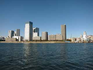 fotografia, materiale, libero il panorama, dipinga, fotografia di scorta,La spiaggia di Toyosu, nave, ponte, sollevi con una gru, appartamento a molti piani