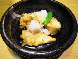 Foto, materiell, befreit, Landschaft, Bild, hat Foto auf Lager,Es ist tiefes Braten und, Japanisches Essen, grner Pfeffer, Rieb Radieschen, Gebackenes in Fett Essen