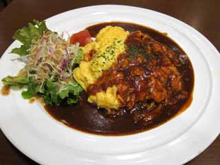 , , , , ,  .,omelette  , , Demi-glace sauce,  pilaff, Salad