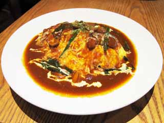 , , , , ,  .,omelette  , mushroom, Sauce demi-glace, leek, 