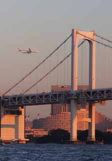 foto,tela,gratis,paisaje,fotografa,idea,Puente y avin, Puente, Mar, Avin, Crepsculo vespertino