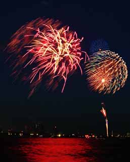 fotografia, materiale, libero il panorama, dipinga, fotografia di scorta,Baia di Tokio il grande fuochi artificiali, fuoco d'artificio, notte, lancio, uno-piede palla di fuoco d'artificio