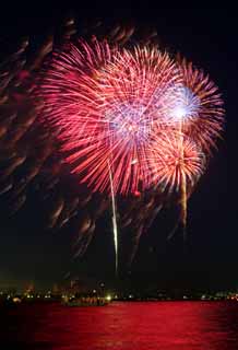 fotografia, materiale, libero il panorama, dipinga, fotografia di scorta,Baia di Tokio il grande fuochi artificiali, fuoco d'artificio, notte, lancio, uno-piede palla di fuoco d'artificio