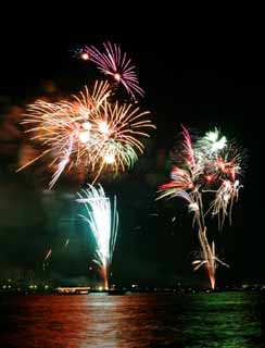 fotografia, materiale, libero il panorama, dipinga, fotografia di scorta,Baia di Tokio il grande fuochi artificiali, fuoco d'artificio, notte, lancio, uno-piede palla di fuoco d'artificio