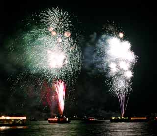 Foto, materiell, befreit, Landschaft, Bild, hat Foto auf Lager,Tokyo Bucht groartiges Feuerwerk, Feuerwerk, Nacht, Abschuss, Ein-Fufeuerwerkball