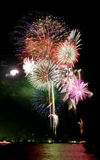 Foto, materiell, befreit, Landschaft, Bild, hat Foto auf Lager,Tokyo Bucht groartiges Feuerwerk, Feuerwerk, Nacht, Abschuss, Ein-Fufeuerwerkball