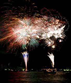 Foto, materiell, befreit, Landschaft, Bild, hat Foto auf Lager,Tokyo Bucht groartiges Feuerwerk, Feuerwerk, Nacht, Abschuss, Ein-Fufeuerwerkball