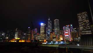 Foto, materieel, vrij, landschap, schilderstuk, bevoorraden foto,De avond uitzicht van Hong Kong, Torenflat, Gebouw, Neon, Avond uitzicht