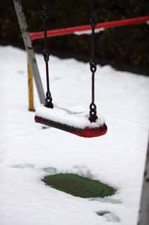 photo,material,free,landscape,picture,stock photo,Creative Commons,A snowy swing, playground equipment, , , 