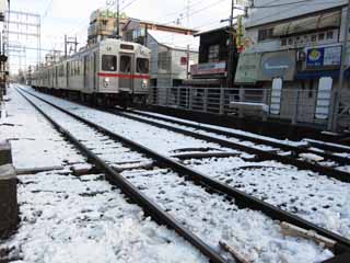 Foto, materiell, befreit, Landschaft, Bild, hat Foto auf Lager,Eine schneebedeckte Fhrte, Eisenbahn, Zug, , 