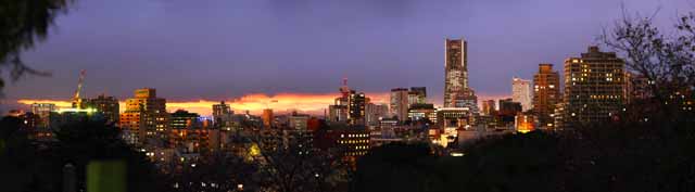 fotografia, materiale, libero il panorama, dipinga, fotografia di scorta,Crepuscolo di Yokohama, torre di pietra miliare, tramonto, edificio a molti piani, facendo il turista macchia