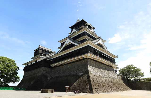 Foto, materieel, vrij, landschap, schilderstuk, bevoorraden foto,Kumamoto-jo Kasteel, Ginkgo Kasteel, De Southwestern Rebellion, Een kasteel toren, Brug Kuo-type kasteel op een heuvel over