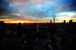 photo,material,free,landscape,picture,stock photo,Creative Commons,Tokyo sunset, building, The downtown area, Tokyo Tower, Toranomon